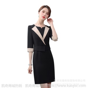 职业连衣裙2019新款女装时尚气质正装美容师工作服中袖上班职场裙