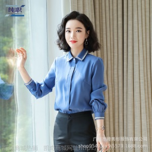 2019新款秋雪纺白色衬衫女装韩版长袖职业衬衣气质上衣工作服