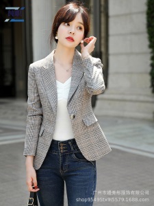 网红小西装外套女秋季2019新款时尚职业装格子小西服女上衣工作服