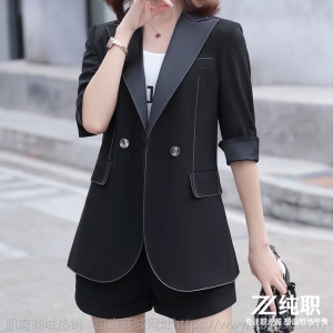 黑色西装套装女春夏季气质女神范职业高端时尚洋气西服短裤两件套