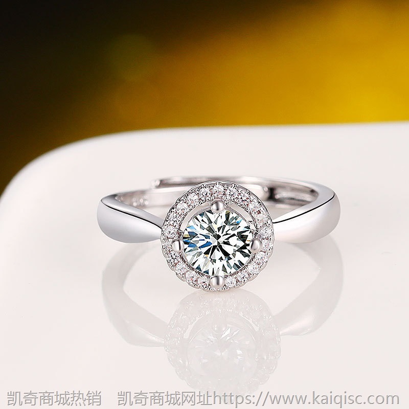 凯奇时尚气质六爪锆石戒指女款开口仿真钻戒微镶百搭婚庆婚戒