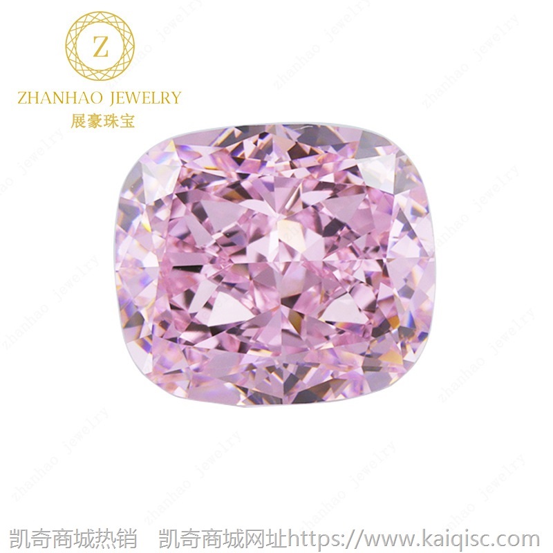 进口淡粉钻冰花切垫形浅粉红锆石裸石 枕形高仿钻肥方形人工钻石