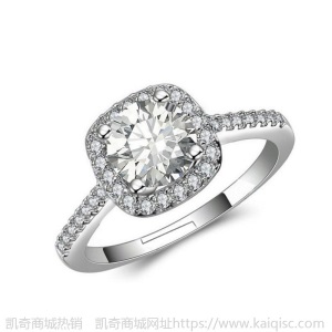 韩国时尚方形轻奢四爪戒指女  结婚开口钻戒锆石水晶银饰指环批发