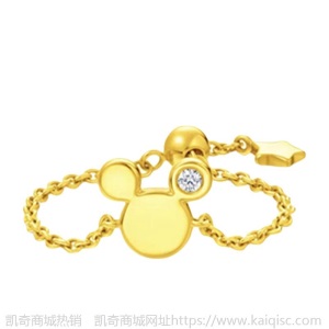 大福同款 蝴蝶结18K金钻石戒指戒链钻戒米奇戒链可收缩玫瑰金戒指