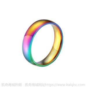 凯奇爆款 wish 彩色钻石情侣对戒6mm光面圆弧不锈钢戒指饰品批发