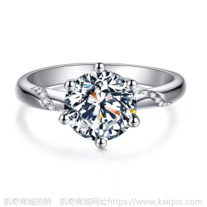 纯银s925莫桑石通灵六爪戒指白金钻石结求婚钻戒凯奇供应镀铂金