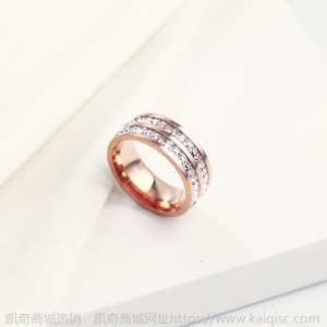 凯奇韩版时尚ins素圈滴胶钛钢戒指女尾戒18K玫瑰金镶钻戒厂家批发