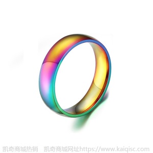凯奇爆款 wish 彩色钻石情侣对戒6mm光面圆弧不锈钢戒指饰品批发