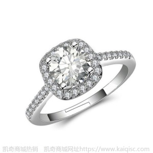 韩国时尚方形轻奢四爪戒指女  结婚开口钻戒锆石水晶银饰指环批发