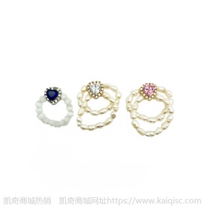 爱心水钻戒指珍珠双层串珠珠子锆石女戒桃心形气质配饰