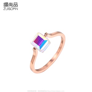新款创意饰品分销代发正方体锆石钻戒厂家玫瑰金钛钢戒指
