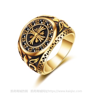 个性金色摇滚蝴蝶结几何型钻石凯奇复古太钢钻戒