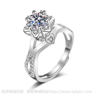 厂家直销s925经典六爪雪花纽壁一克拉莫桑钻戒女皇冠四爪戒指批发