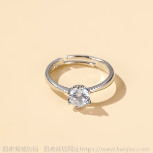 经典皇冠戒指 六爪镶锆石开口戒指 女韩版时尚仿真钻戒情侣戒指
