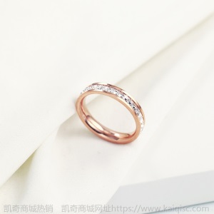 凯奇韩版时尚ins素圈滴胶钛钢戒指女尾戒18K玫瑰金镶钻戒厂家批发