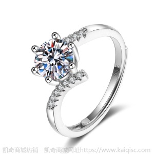 厂家直销s925经典六爪雪花纽壁一克拉莫桑钻戒女皇冠四爪戒指批发
