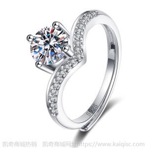 厂家直销s925经典六爪雪花纽壁一克拉莫桑钻戒女皇冠四爪戒指批发