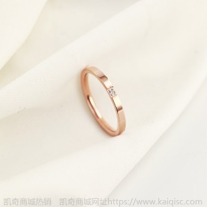 凯奇韩版时尚ins素圈滴胶钛钢戒指女尾戒18K玫瑰金镶钻戒厂家批发