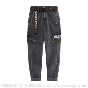 MH男装 夏季新款潮流休闲直筒牛仔裤男宽松九分裤男士工装裤