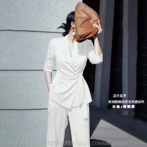 明星同款醋酸缎面西装套装气质女神夏薄款垂坠感阔腿裤职业两件套