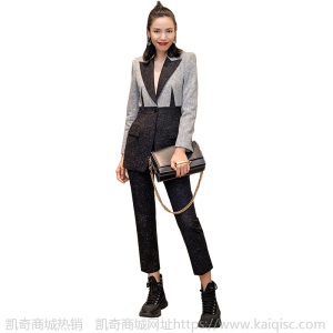 明星同款时尚小香风毛呢西装套装女韩版春秋新款九分裤西服两件套