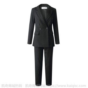 明星白百何同款黑色条纹西装套装女韩版英伦风小西服九分裤两件套