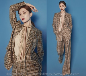 明星刘诗诗同款衣服韩版炸街格子西装套装女秋季西服微喇裤两件套