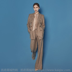 明星刘诗诗同款衣服韩版炸街格子西装套装女秋季西服微喇裤两件套