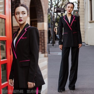 明星同款英伦风黑色西装套装女士气质拼接帅气韩版西服外套两件套