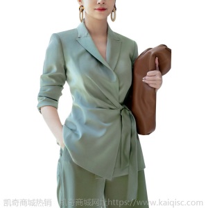 明星同款醋酸缎面西装套装气质女神夏薄款垂坠感阔腿裤职业两件套