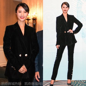 明星同款秋冬时尚丝绒职业西装套装女韩版洋气质西服正装两件套潮