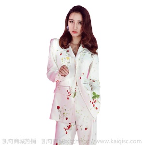 明星同款白色印花垂感西装套装女韩版夏薄款洋气西服阔腿裤两件套