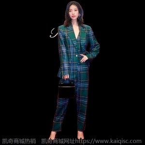 周雨彤同款小香风绿格子西装外套女韩国明星英伦风西服马甲三件套