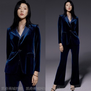 明星童谣同款西装套装女2020新款秋冬高端职业装金丝绒西服两件套
