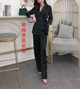 明星同款醋酸缎面西装套装气质女神夏薄款垂坠感阔腿裤职业两件套