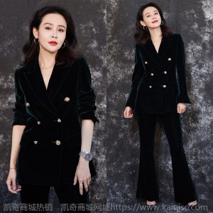 明星同款2020秋冬新款金丝绒西装套装女时尚气质显瘦小西服两件套