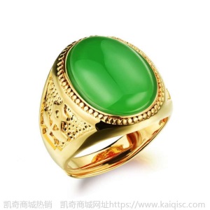 香港珠宝黄金戒指厚金男士金镶玉大扳指绿翡翠玉石男款9999
