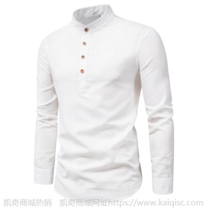2020男士秋季棉麻长袖衬衫纯色立领衬衣1316/M301/P20