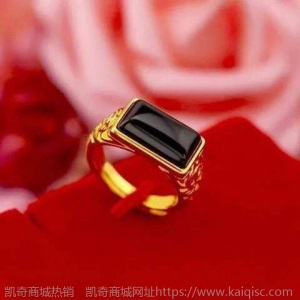 真金戒指男士霸气指环招财3D金镶玉戒子翡翠玉石扳指男不色