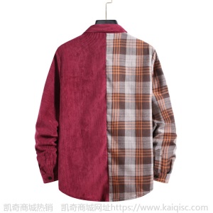 Men’s shirt corduroy color matching long sleeve chest pocket