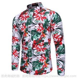 凯奇凯奇速卖通四季款男士长袖印衬衫个性时尚花衬衣CS75-P25