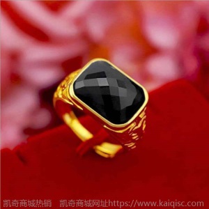 真金戒指男士霸气指环招财3D金镶玉戒子翡翠玉石扳指男不色