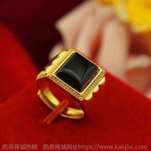 真金戒指男士霸气指环招财3D金镶玉戒子翡翠玉石扳指男不色