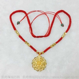 项链女金花吊坠项链绳女镀金镶玉红色编绳黑绳信美品牌