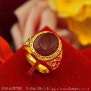 真金戒指男士霸气指环招财3D金镶玉戒子翡翠玉石扳指男不色