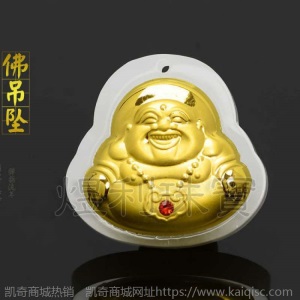天然和田玉足金佛吊坠女士黄金佛吊坠金镶玉佛挂件情人节