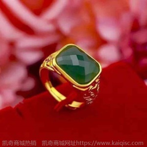 真金戒指男士霸气指环招财3D金镶玉戒子翡翠玉石扳指男不色
