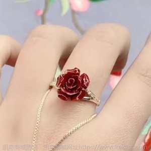 台湾帝王朱砂花开富贵玫瑰花戒指吊坠925银镶耳环手链四件套