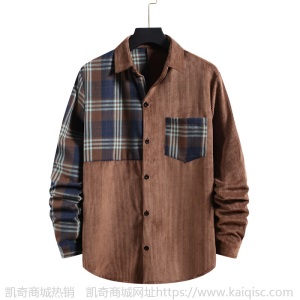 Men’s shirt corduroy color matching long sleeve chest pocket
