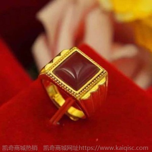 真金戒指男士霸气指环招财3D金镶玉戒子翡翠玉石扳指男不色
